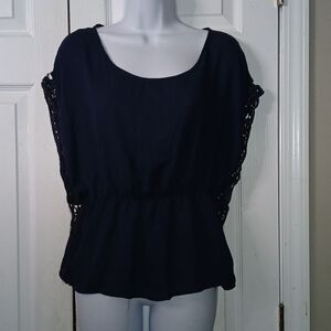 Blush navy blouse elastic waist Sz XL EUC